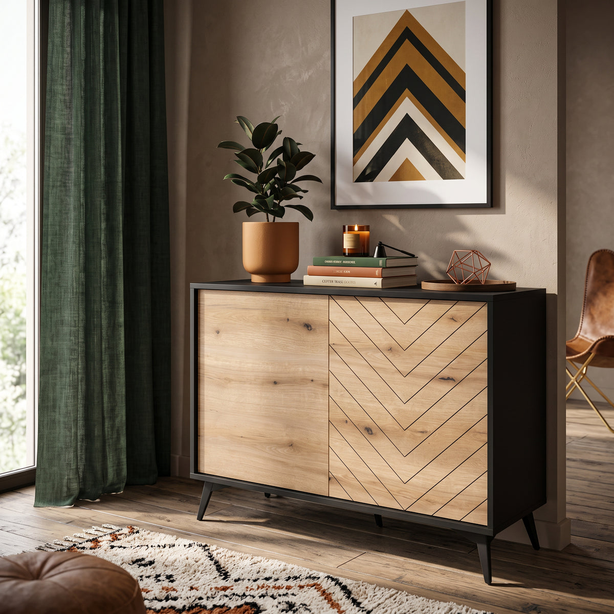 Nirwana Sideboard 104x78, Loft Style – in a room setting