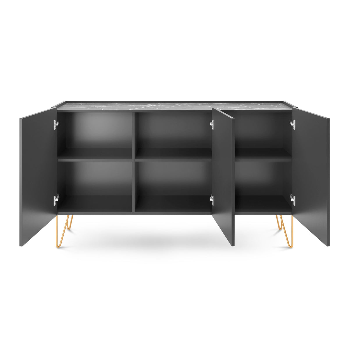 Ballada Sideboard 144x83, Glamour Style – Black Royal Marble Top, Push-to-open, Gold Legs – photo 4
