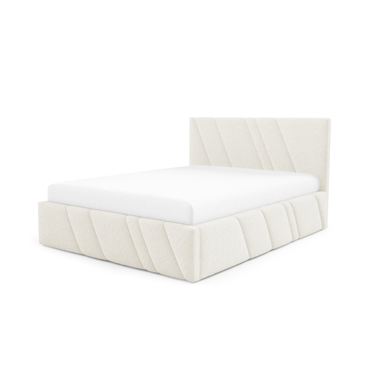 Raiz Quilted Upholstered Ottoman Bed with Storage, Various Sizes in Modern Style, Lambi Fabric – Ivory Coast (LAMBI 01)