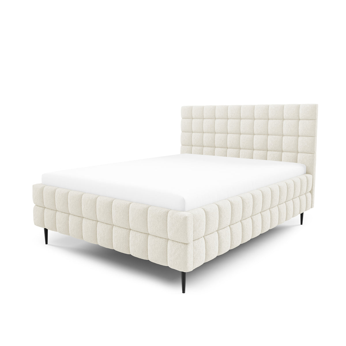 Stratus Upholstered Ottoman Bed with Storage, Various Sizes in Modern Style, Lambi Fabric – Ivory Coast (LAMBI 01)
