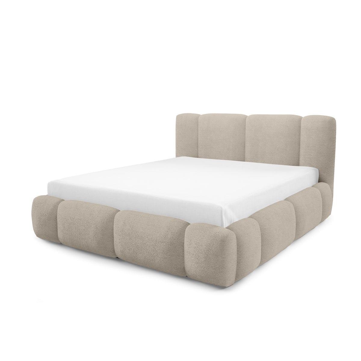 Neria Upholstered Ottoman Bed with Storage, Various Sizes in Japandi Style – Sandy Linen (LAMBI 05)
