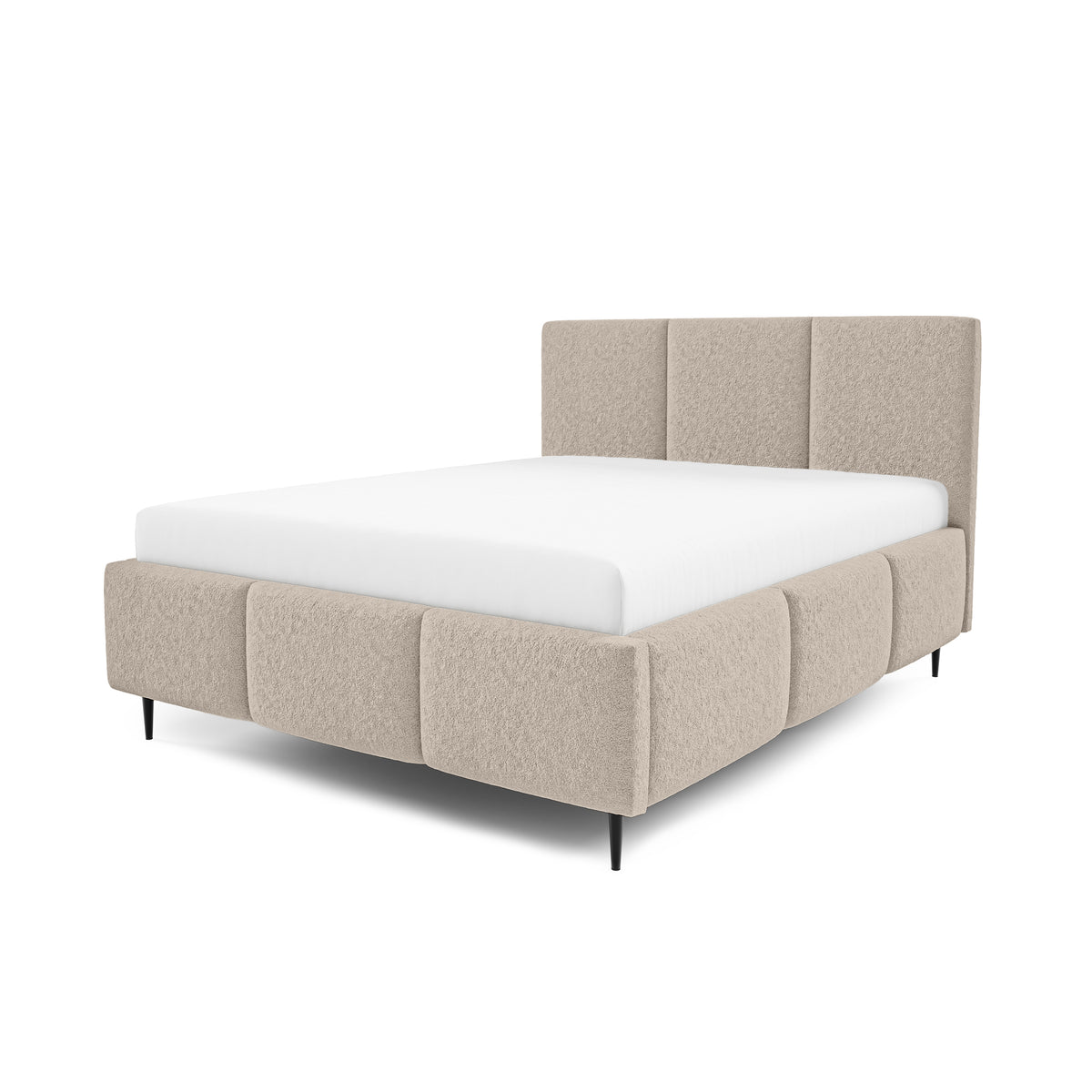Melora Upholstered Ottoman Bed with Storage, Various Sizes in Modern Style, Lambi Fabric – Velvet Beige (LAMBI 06)