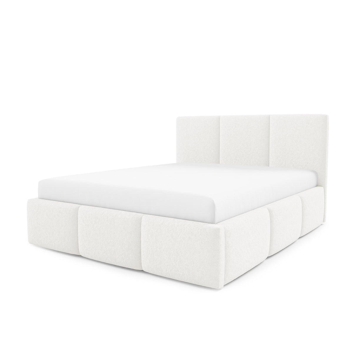 Melora Upholstered Ottoman Bed with Storage, Various Sizes in Modern Style, Lambi Fabric – Morning Mist (LAMBI 07)