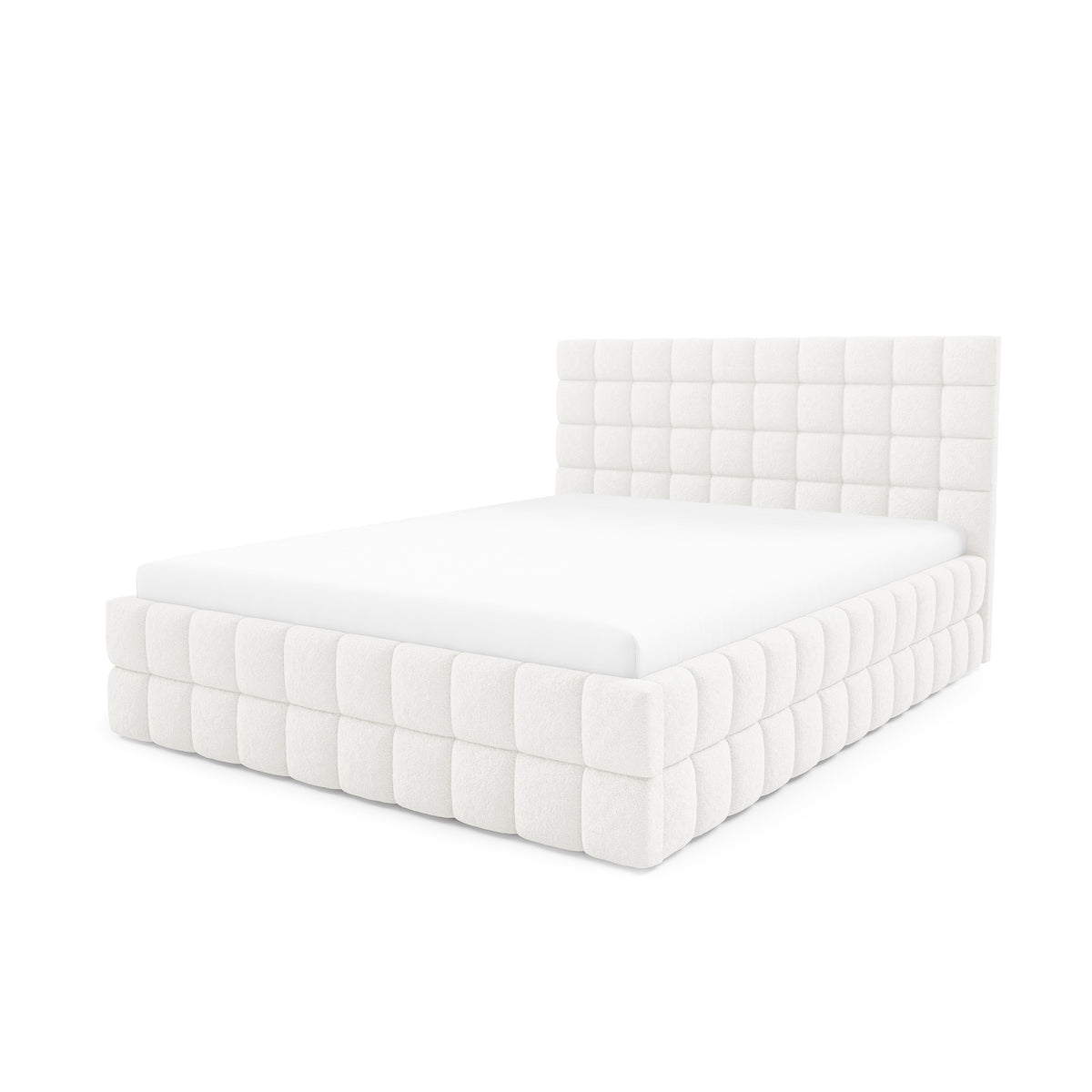 Stratus Upholstered Ottoman Bed with Storage, Various Sizes in Modern Style, Lambi Fabric – Morning Mist (LAMBI 07)