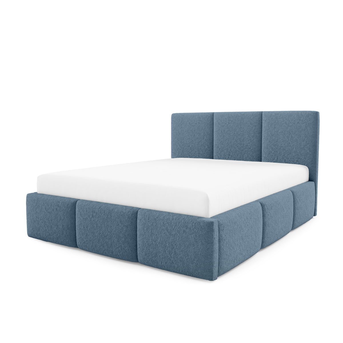 Melora Upholstered Ottoman Bed with Storage, Various Sizes in Modern Style, Lambi Fabric – Gray Blue Morning (LAMBI 16)
