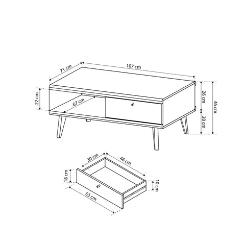 Lato Coffee Table 107x46 cm with Drawer, Scandinavian Style – photo 5