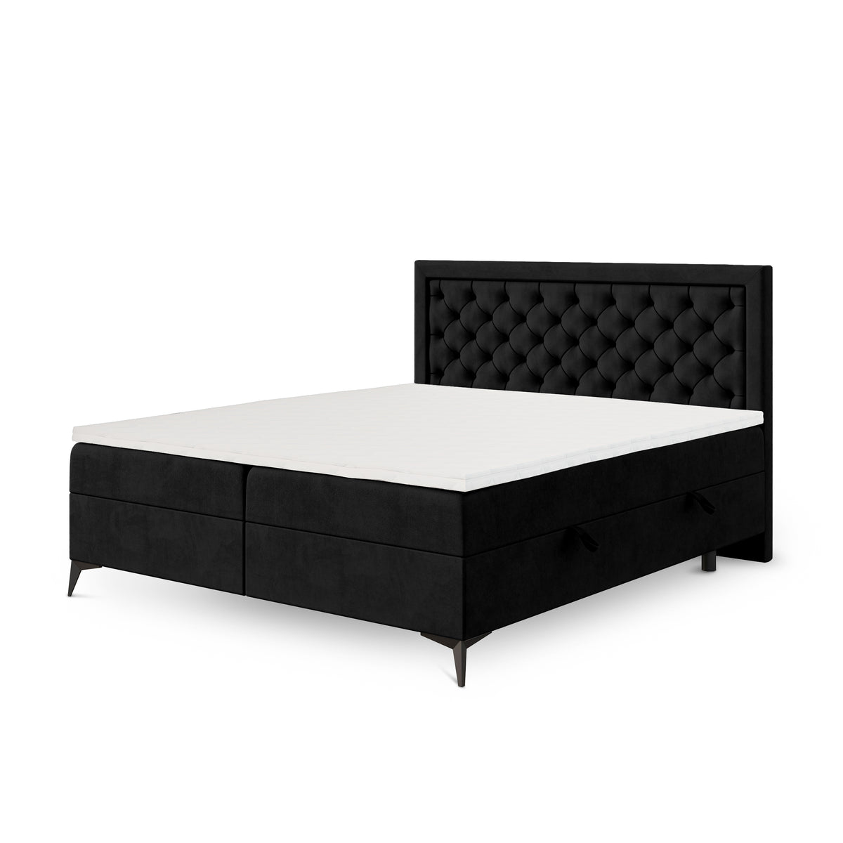 Rosselia Quilted Continental Divan Bed with Two Storage Compartments, Glamour Style – 160x200, Velvet Black (MAGIC VELVET 2219)