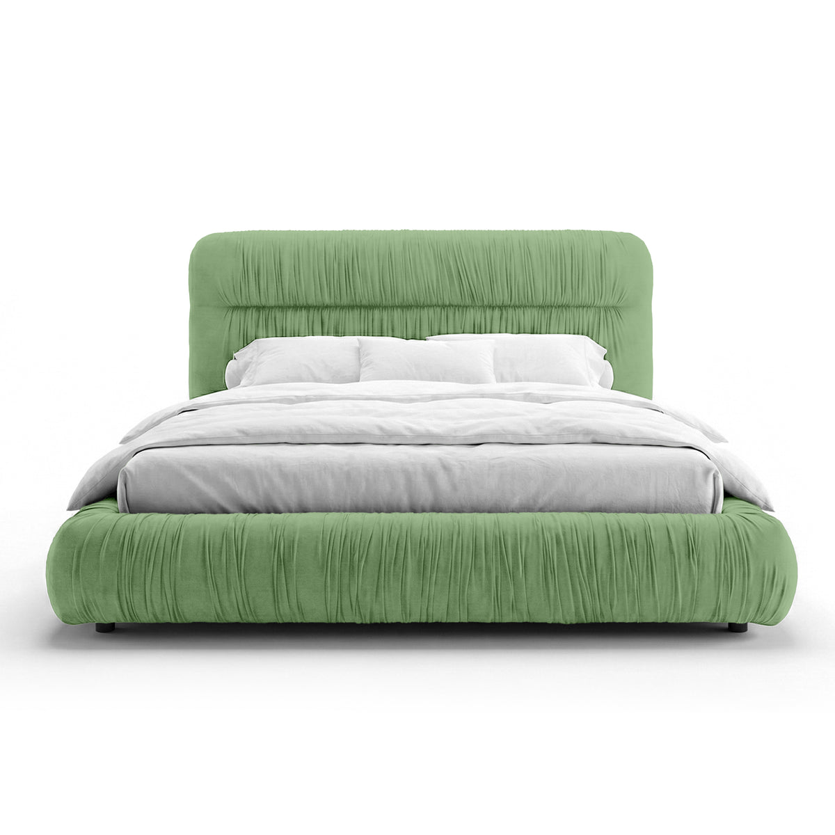 Drapori Upholstered Pleated Ottoman Bed with Storage, Modern Style – Spring Sage (MAGIC VELVET 2236)