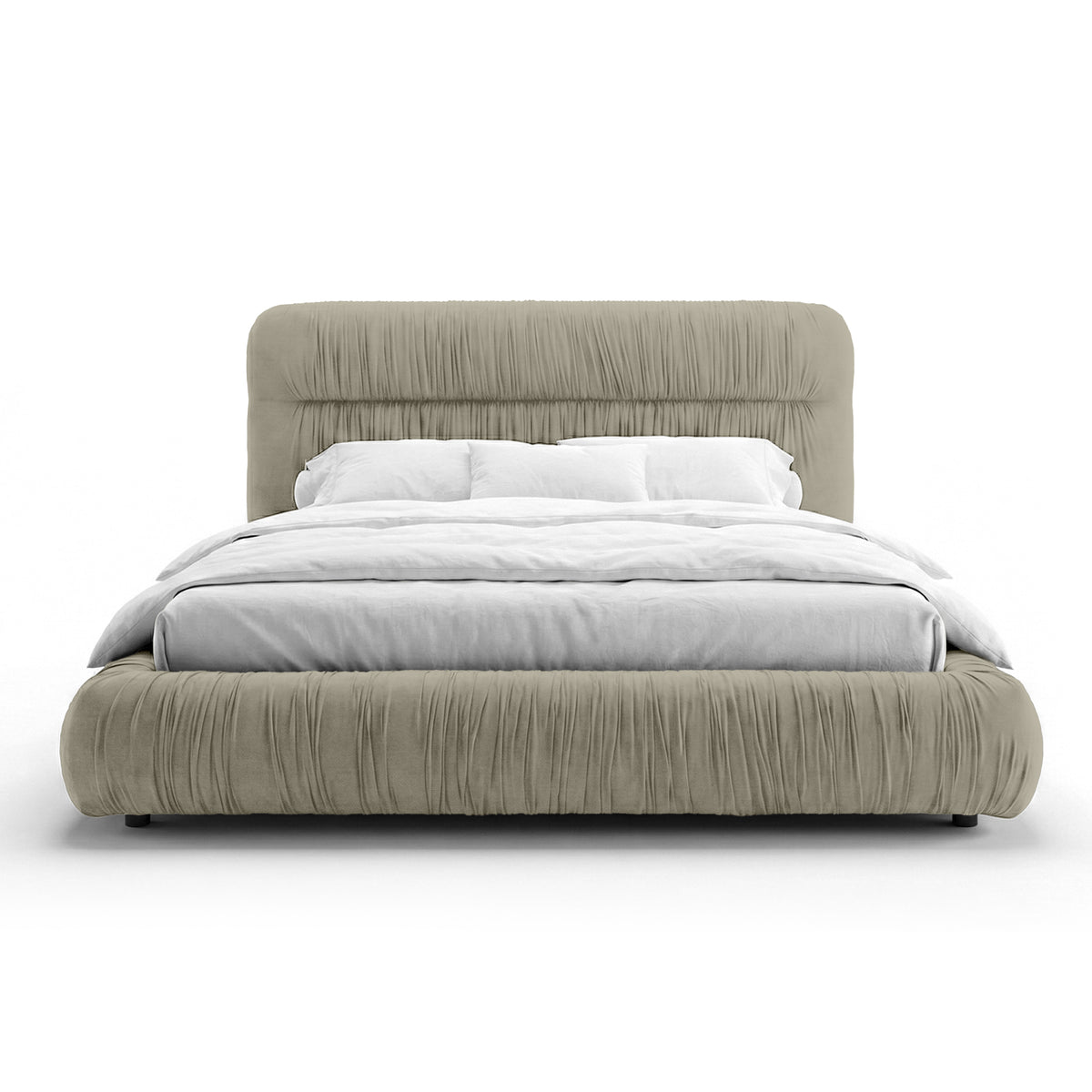 Drapori Upholstered Pleated Ottoman Bed with Storage, Modern Style – Linen Mist (MAGIC VELVET 2270)