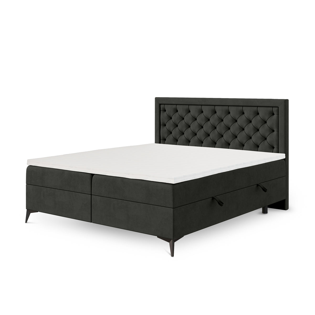 Rosselia Quilted Continental Divan Bed with Two Storage Compartments, Glamour Style – 140x200, Velvet Black (MAGIC VELVET 2273)