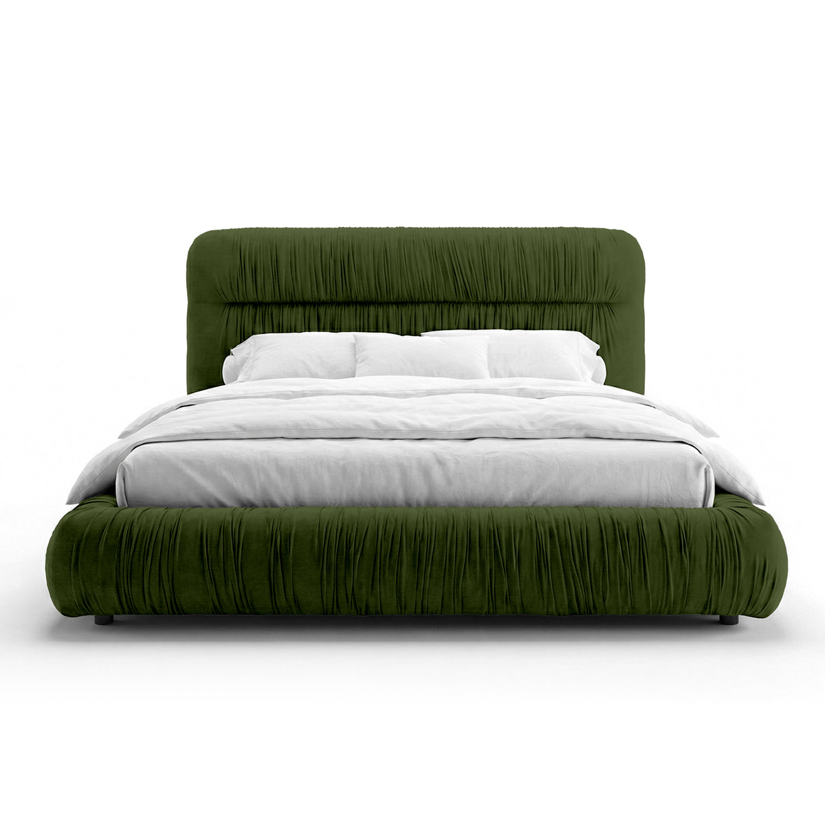 Drapori Upholstered Pleated Ottoman Bed with Storage, Modern Style – Forest Moss (MAGIC VELVET 2295)