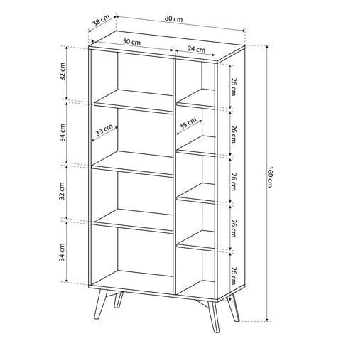 Mandala Bookcase 80x160 with Shelves and Cabinets, Japandi Style – photo 7