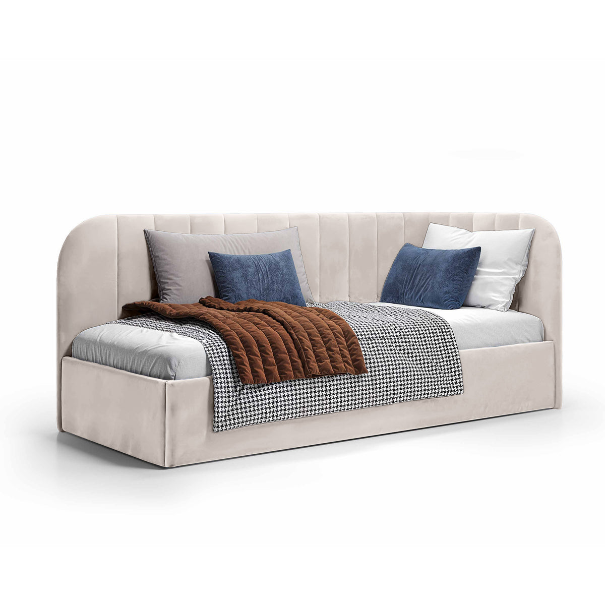 Mily Corner Ottoman Bed with Storage 101x212, Scandinavian Style – Left, Porcelain Cloud (SALVADOR 01)