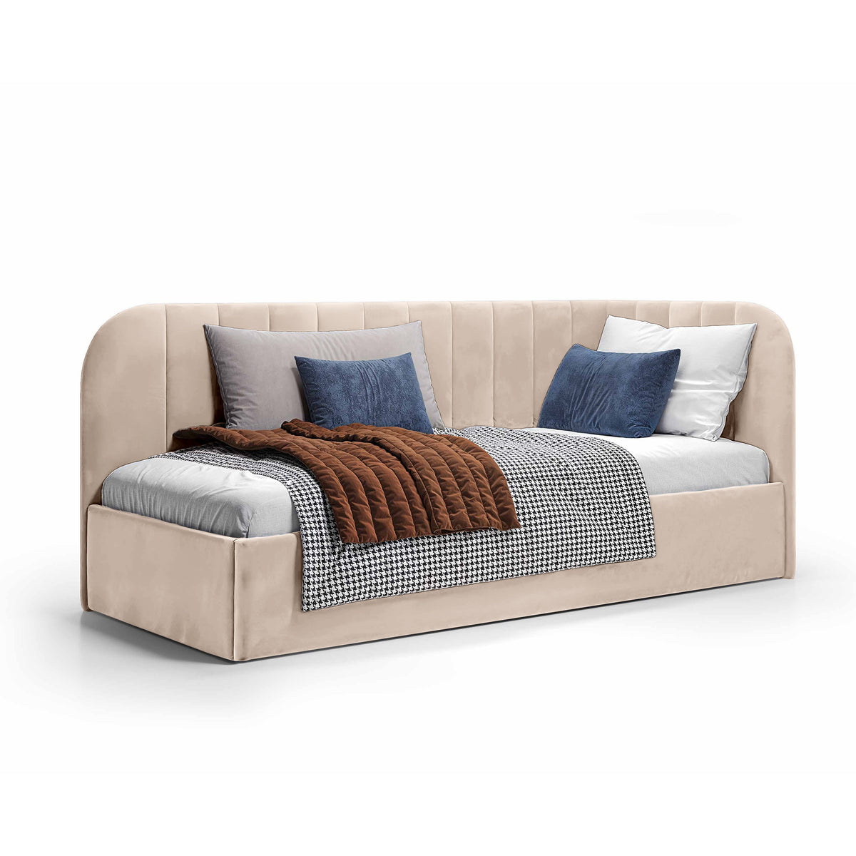 Mily Corner Ottoman Bed with Storage 101x212, Scandinavian Style – Left, Beige Clay (SALVADOR 02)