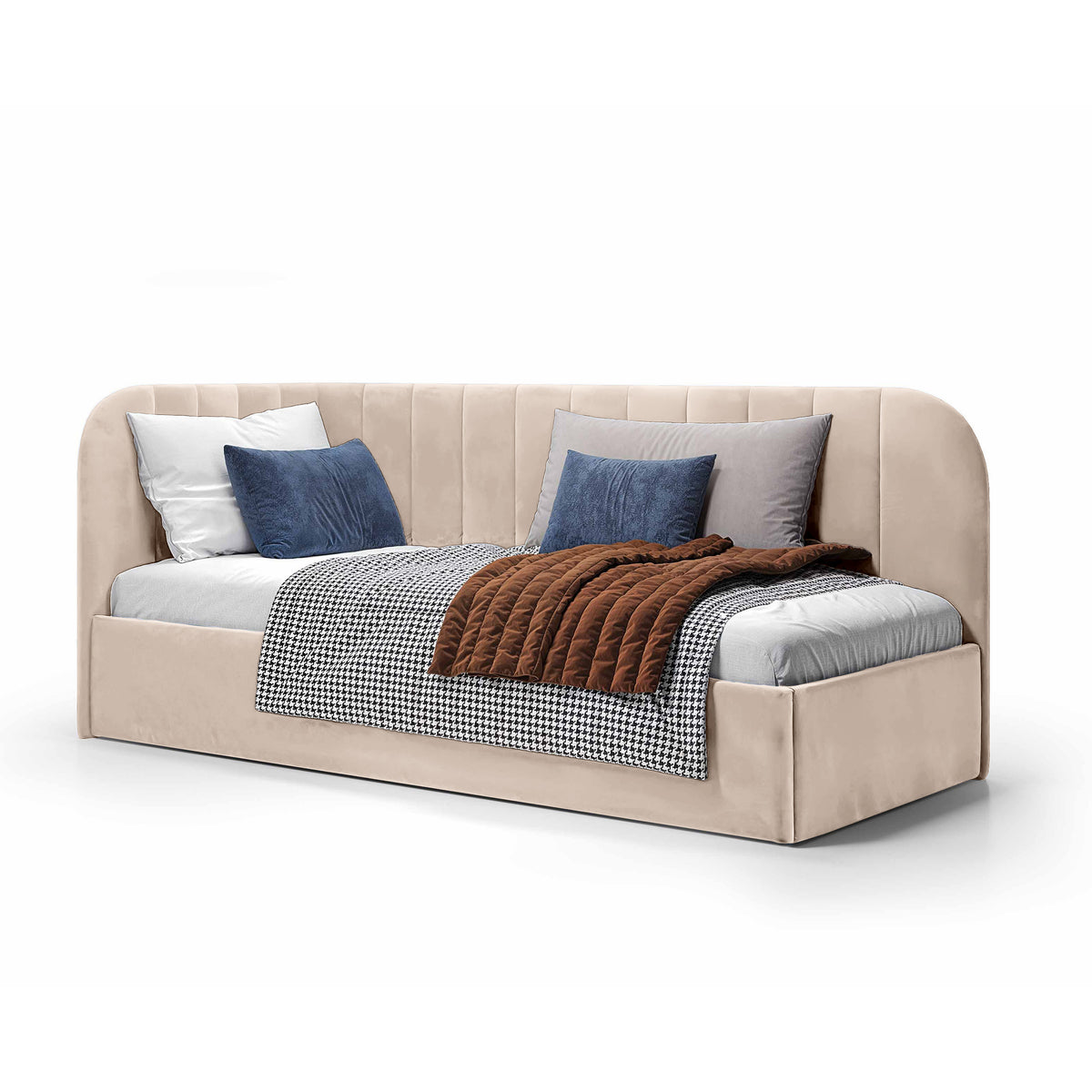 Mily Corner Ottoman Bed with Storage 101x212, Scandinavian Style – Right, Beige Clay (SALVADOR 02)