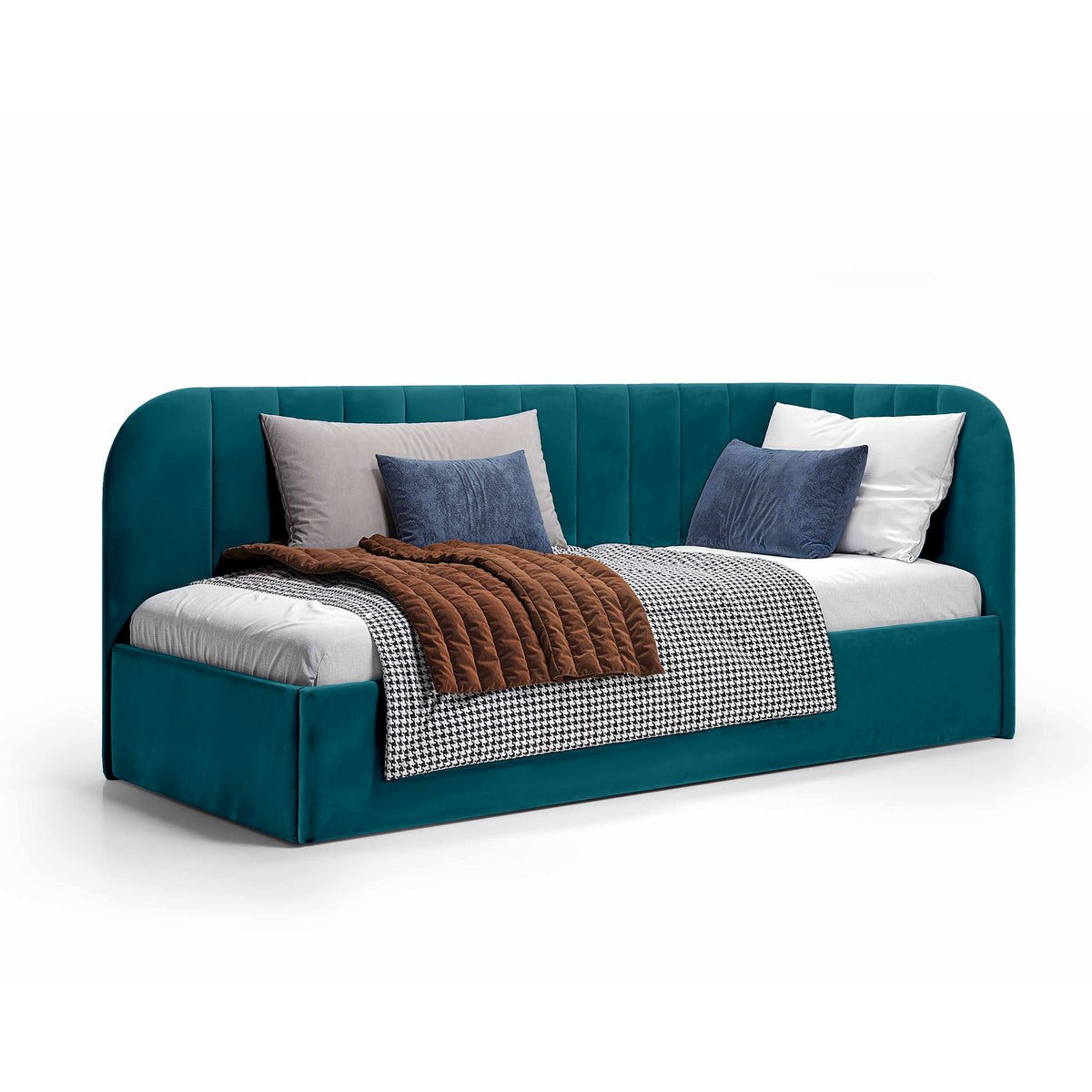 Mily Corner Ottoman Bed with Storage 101x212, Scandinavian Style – Left, Emerald Stream (SALVADOR 06)
