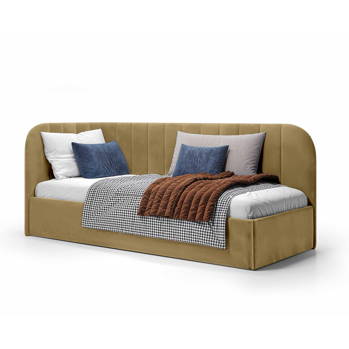 Mily Corner Ottoman Bed with Storage 101x212, Scandinavian Style – Right, Golden Sepia (SALVADOR 08)