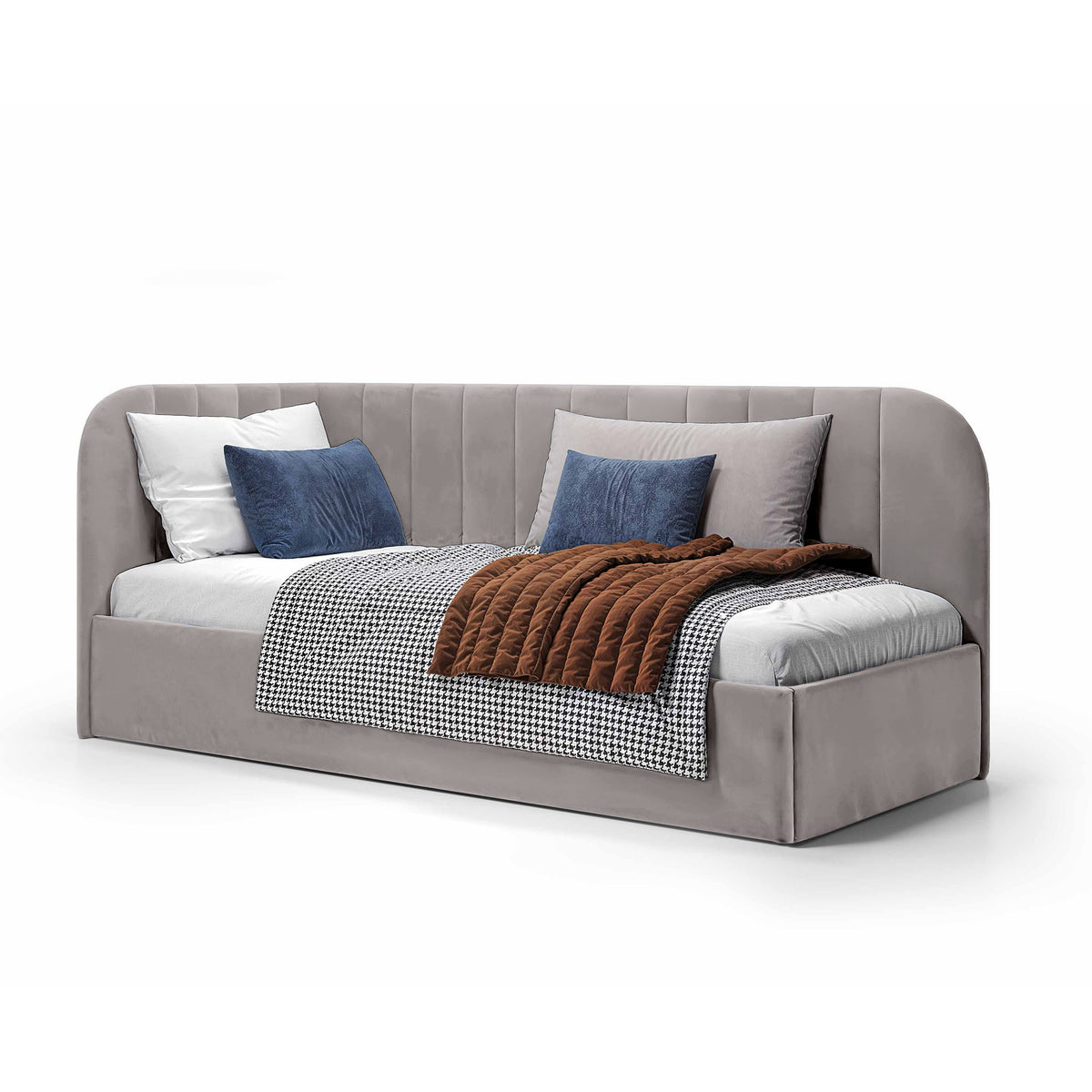 Mily Corner Ottoman Bed with Storage 101x212, Scandinavian Style – Right, Ash Beige (SALVADOR 17)