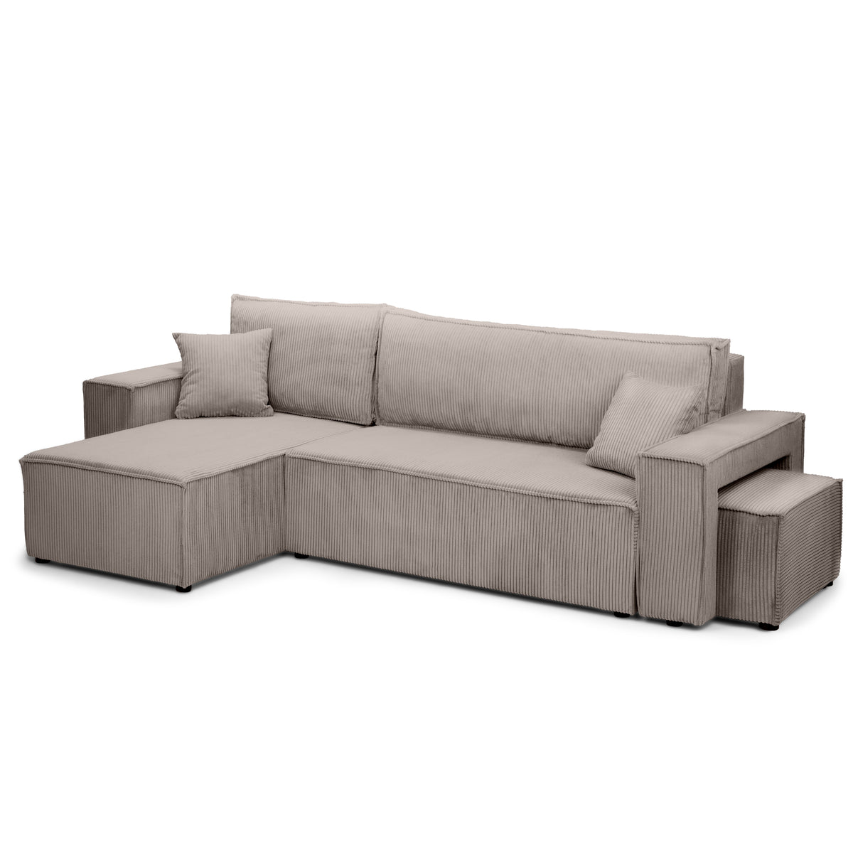Klara Reversible Corner Sofa Bed with Pouffe – Champagne Ash corduroy (POSO 03)