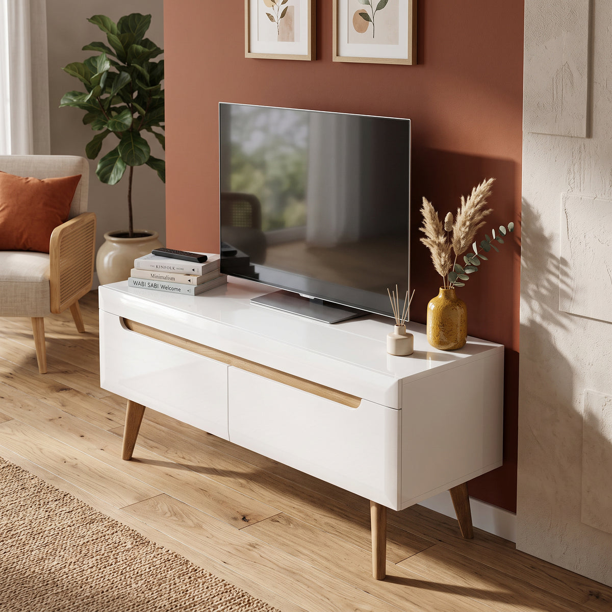 Trava TV Unit / TV Stand 107x50, Scandinavian Style – in a room setting