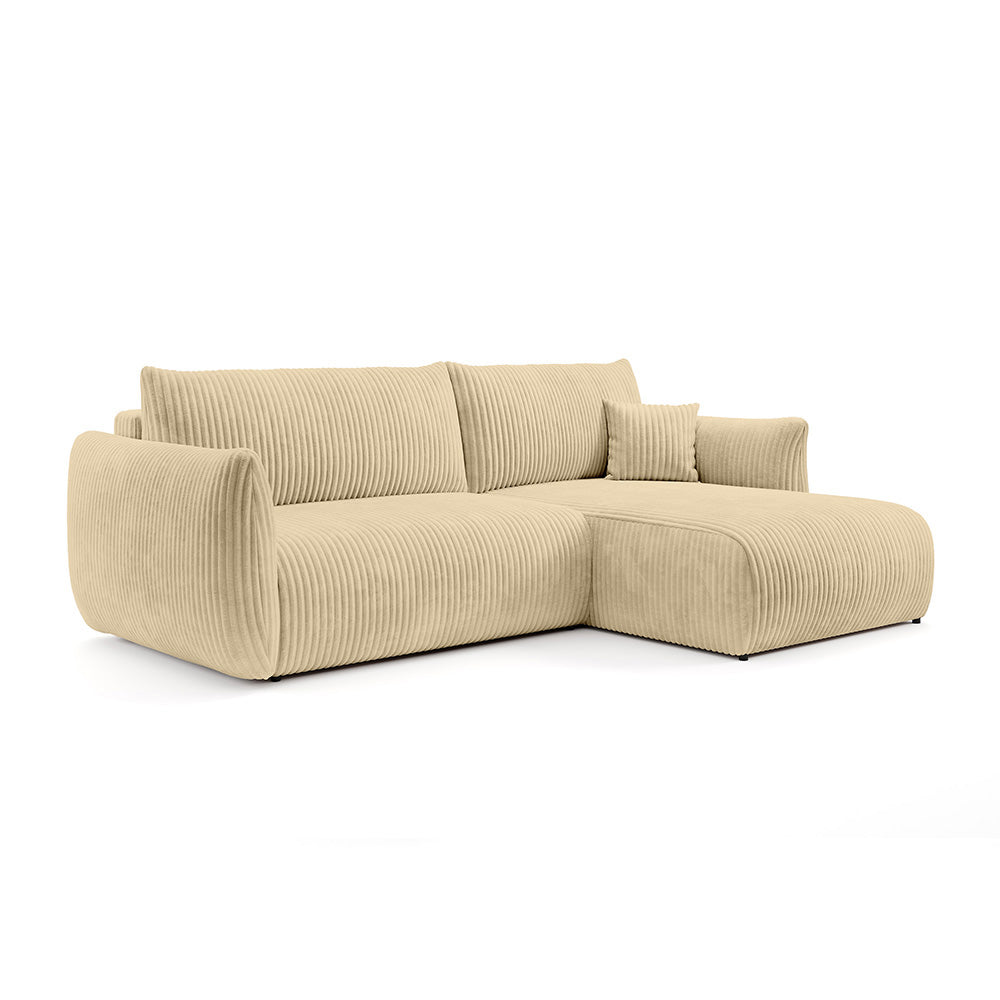 Alloro Corner Sofa Bed 257 cm, Modern Style – Right-sided, Golden Linen (TILIA 08)