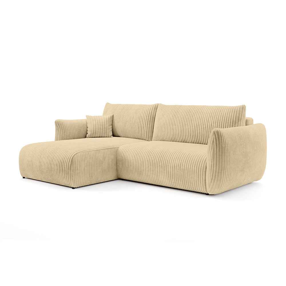 Alloro Corner Sofa Bed 257 cm, Modern Style – Left-sided, Golden Linen (TILIA 08)
