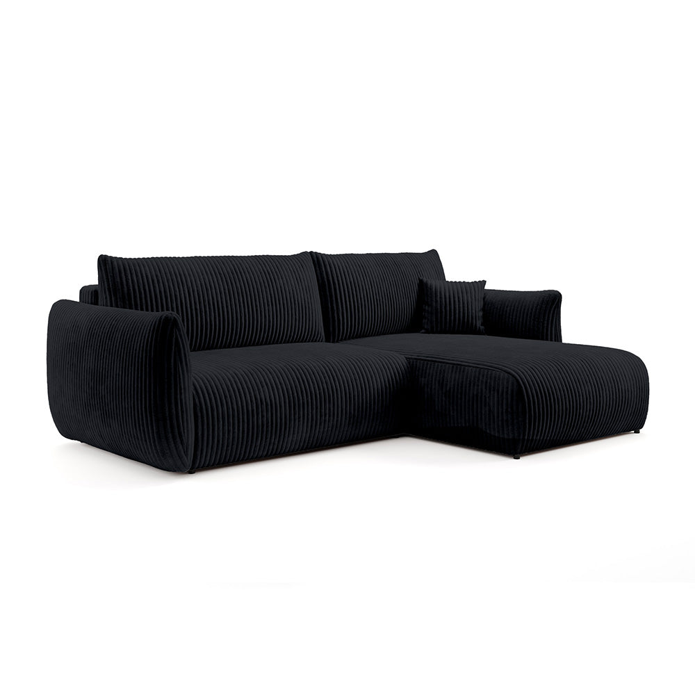 Alloro Corner Sofa Bed 257 cm, Modern Style – Right-sided, Charcoal Velvet (TILIA 100)