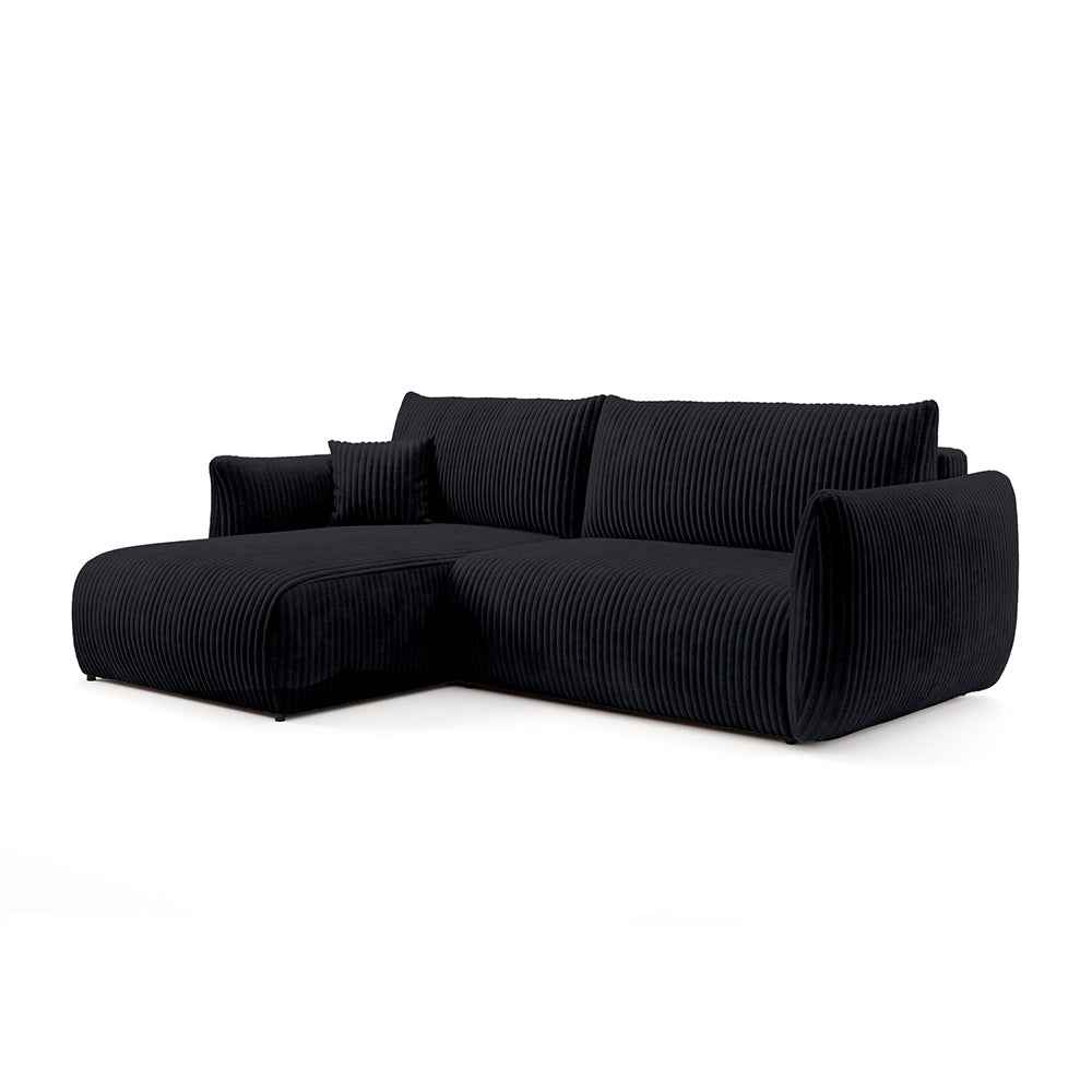 Alloro Corner Sofa Bed 257 cm, Modern Style – Left-sided, Charcoal Velvet (TILIA 100)