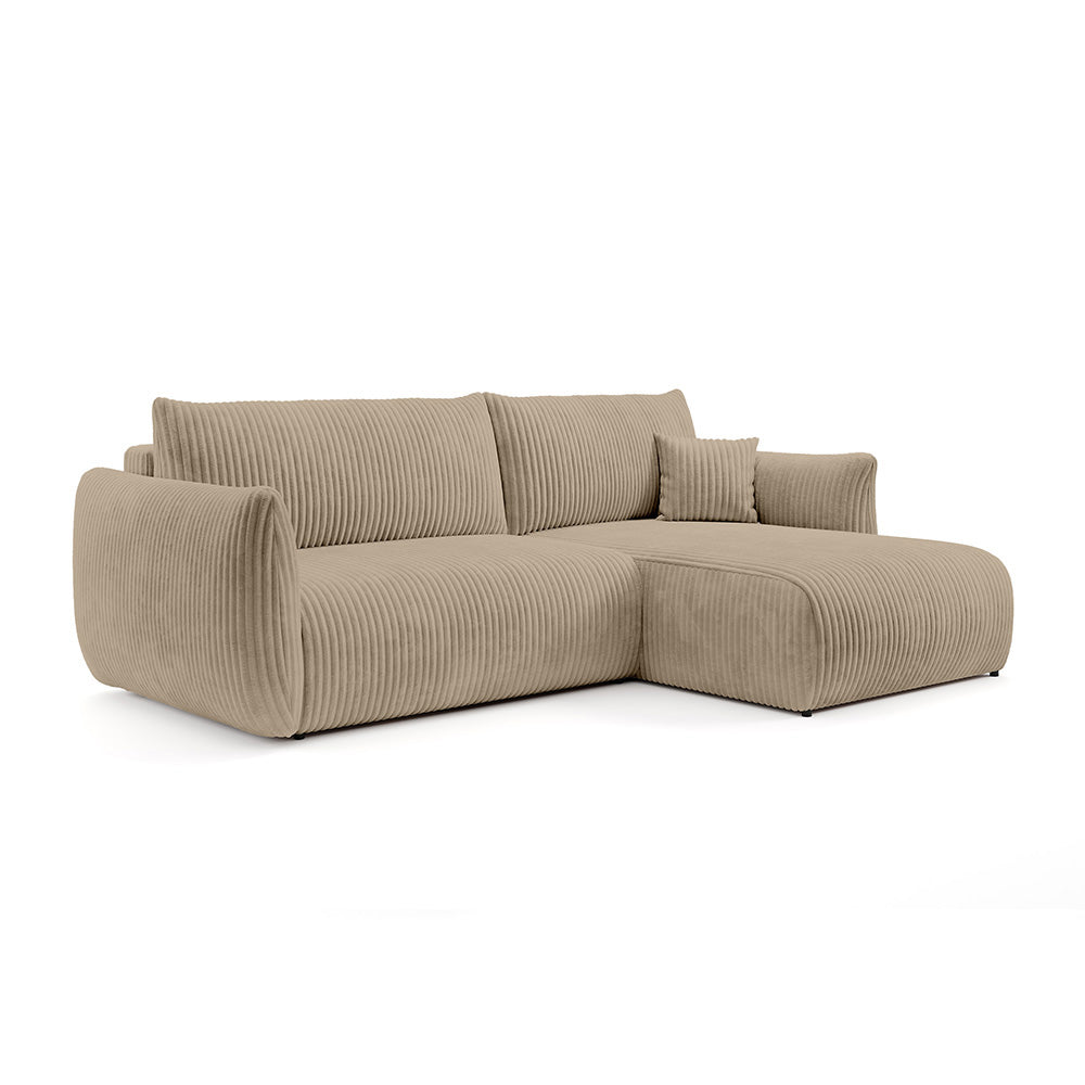 Alloro Corner Sofa Bed 257 cm, Modern Style – Right-sided, Olive Copper (TILIA 11)