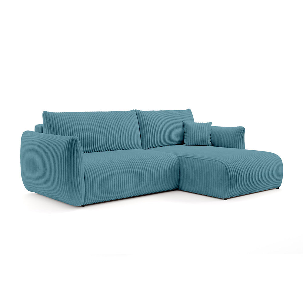 Alloro Corner Sofa Bed 257 cm, Modern Style – Right-sided, Deep Water (TILIA 75)