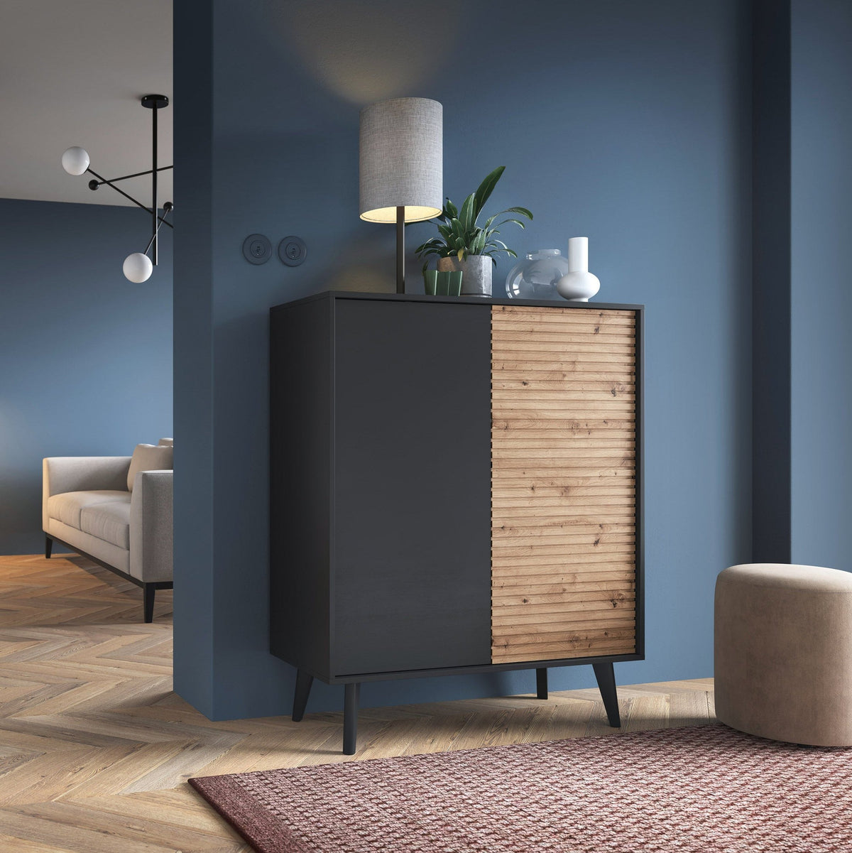 Las Sideboard with Doors 104x125, Industrial Style – in a room setting