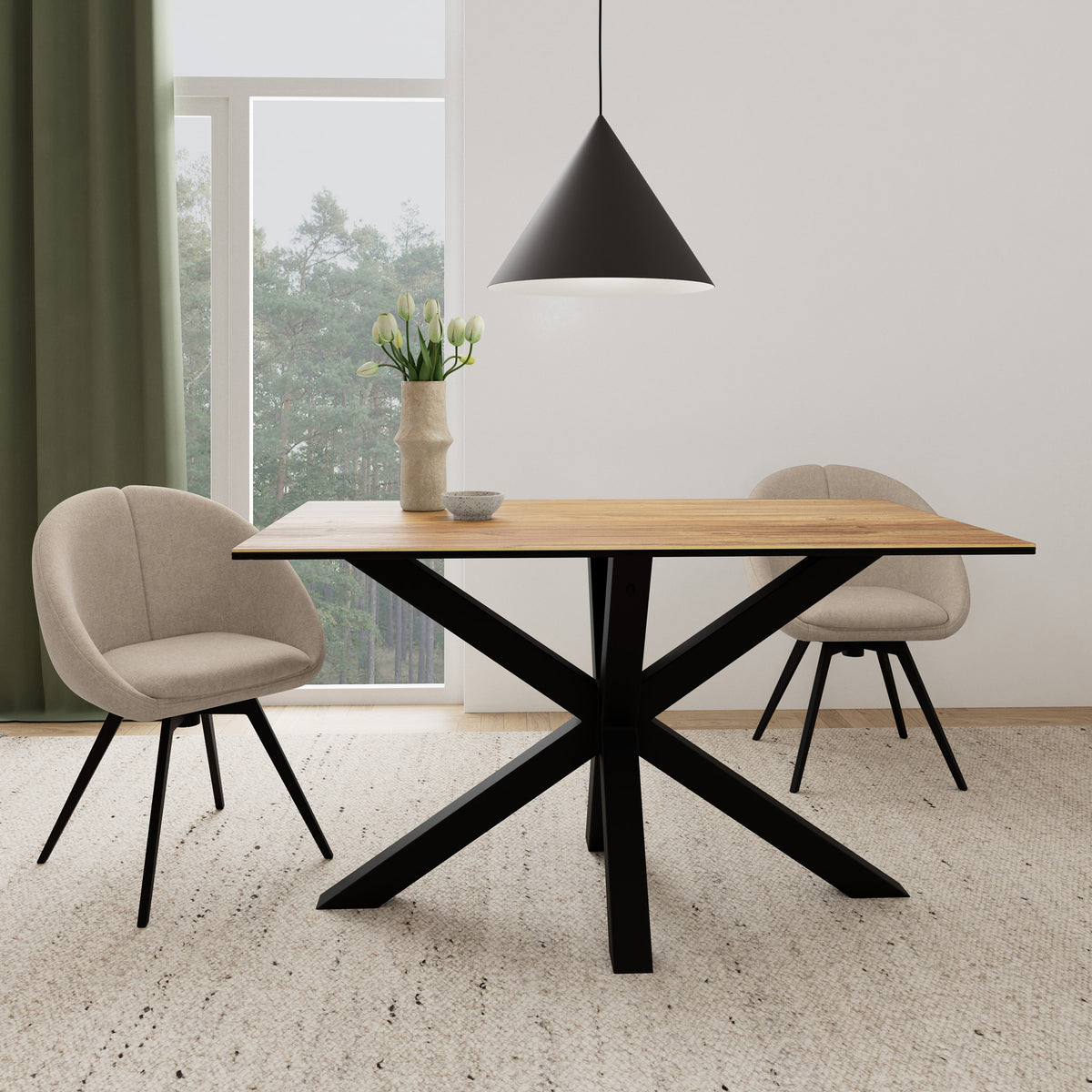 Oryss Classic Dining Table, Industrial Style – in a room setting