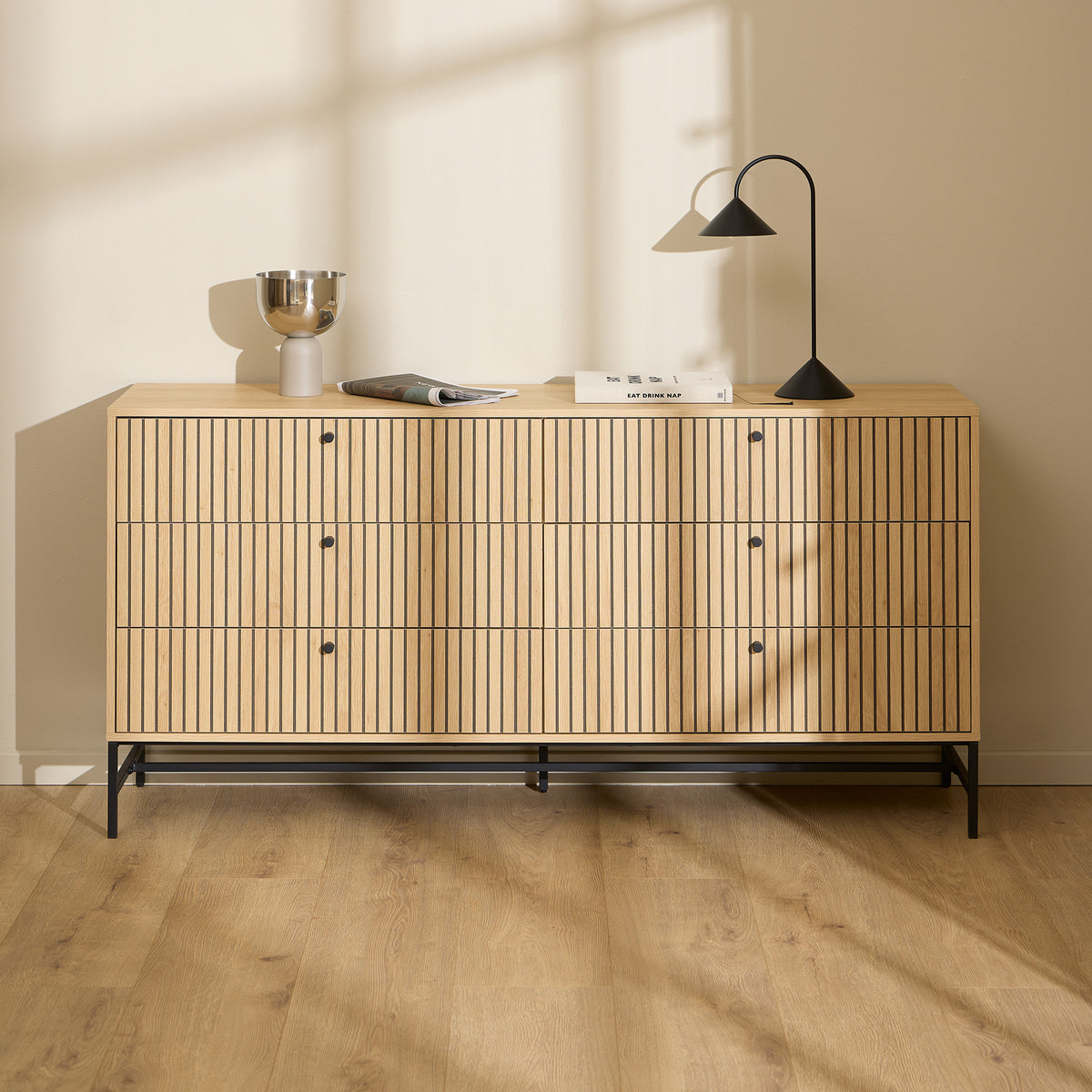 Bambouz Sideboard 158x81 with a Lamella Front, Modern Style – in a room setting
