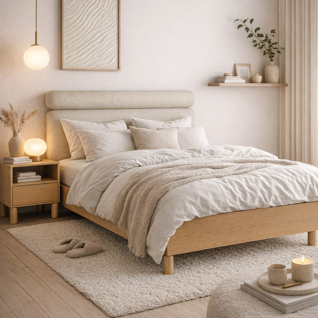 Fjord Upholstered Ottoman Bed 140/160x200 with Storage, Scandinavian Style – in a room setting
