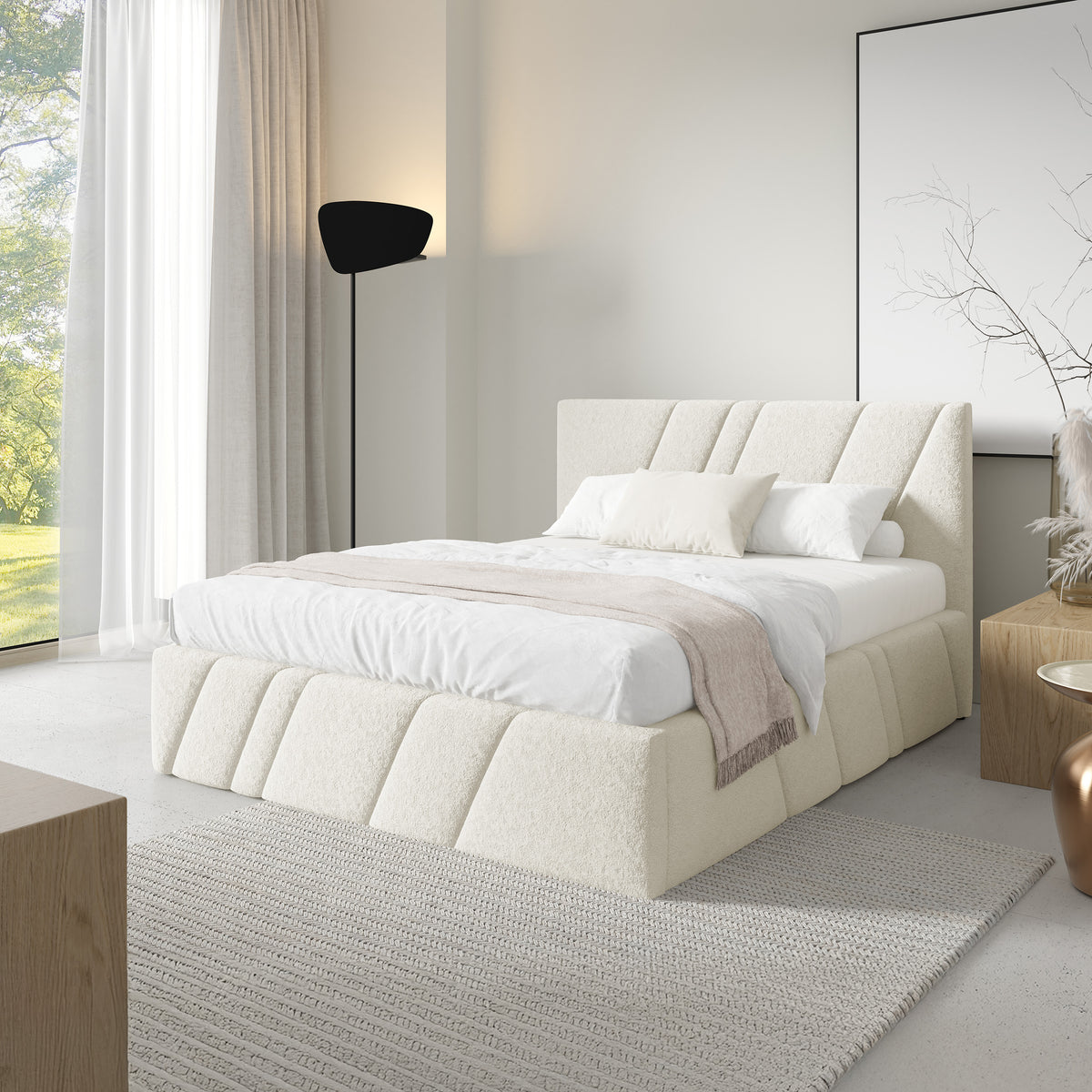 Raiz Quilted Upholstered Ottoman Bed with Storage, Various Sizes in Modern Style 140x200, 160x200 and 180x200, Lambi Fabric – in a room setting