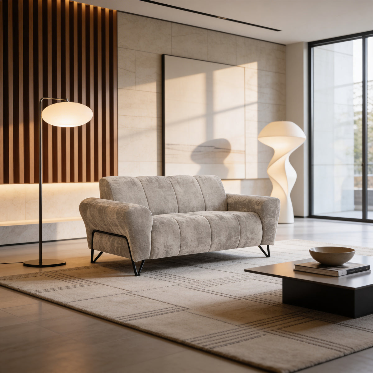 Nellia 2 Seater Sofa for Small Spaces, Vega Fabric – in a room setting