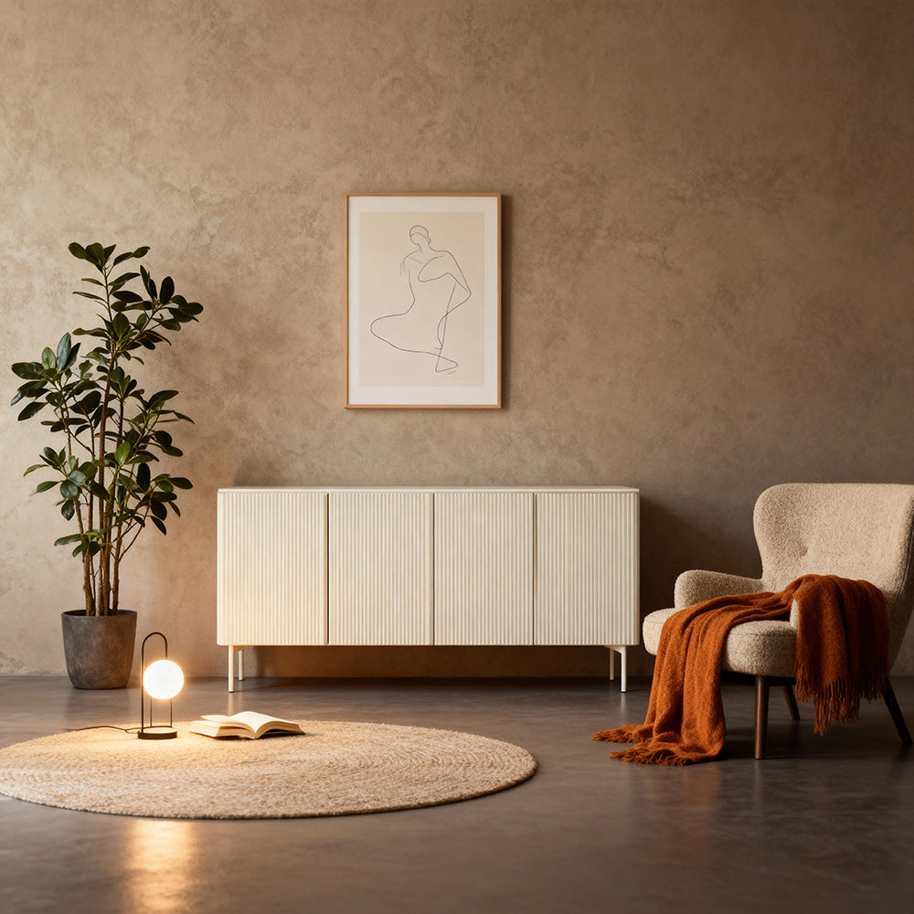 MuzZI Sideboard with Doors 195x81, Modern Style – in a room setting