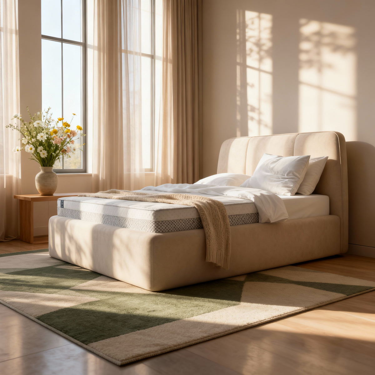 Elle Upholstered Ottoman Bed with Large Storage 140x200, 160x200 and 180x200, Soft Minimalism Style – in a room setting