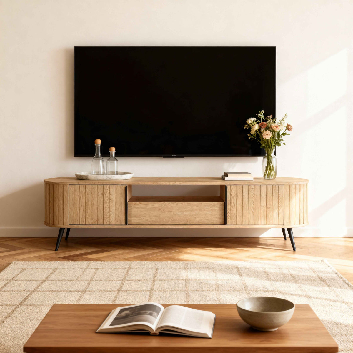 Llovia TV Unit / TV Stand 196x51, Modern Style – in a room setting
