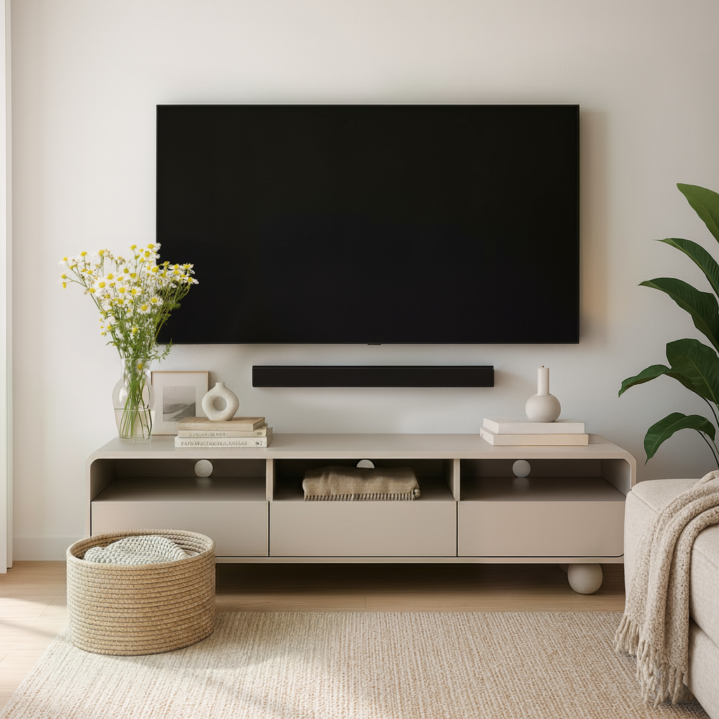 Ballo TV Unit / TV Stand 160x44, Japandi Style – in a room setting