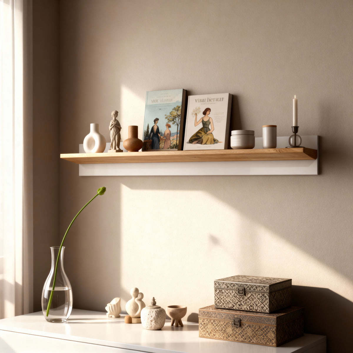Armelia Wall Shelf for the Living Room and Bedroom 138x20 cm, Modern Style – Wall-mounted, Minimalist – in a room setting