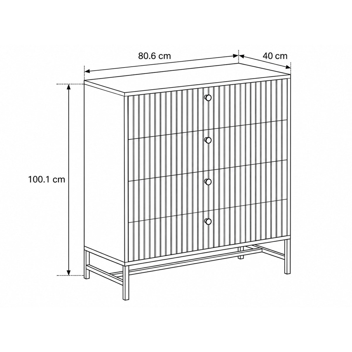 Commode Bambouz 81 x 100 – plan coté indiquant la largeur, la hauteur et la profondeur