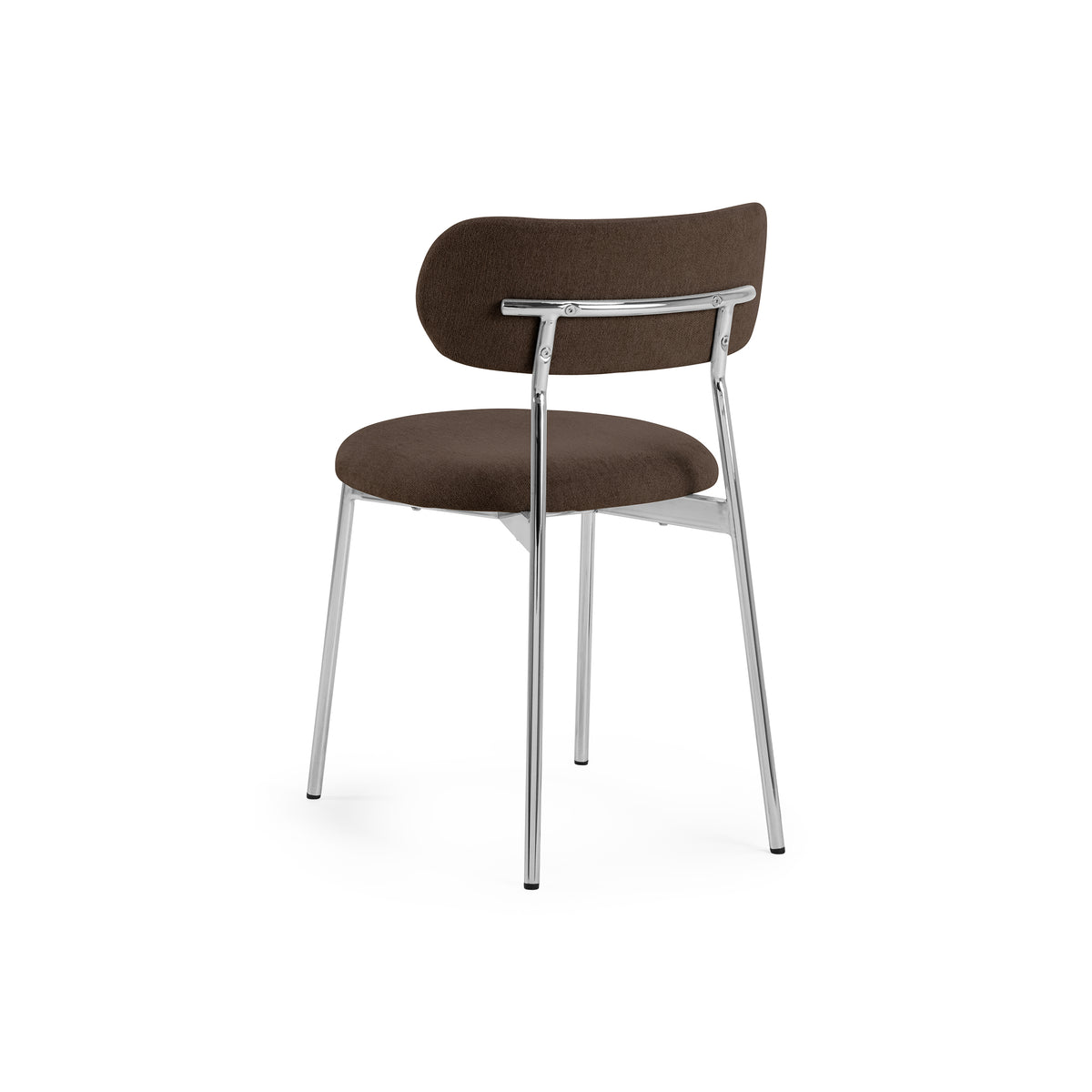 Chaise Dotto 47 x 79, marron, vue arrière en angle – dossier et piètement chromé, chaise rembourrée