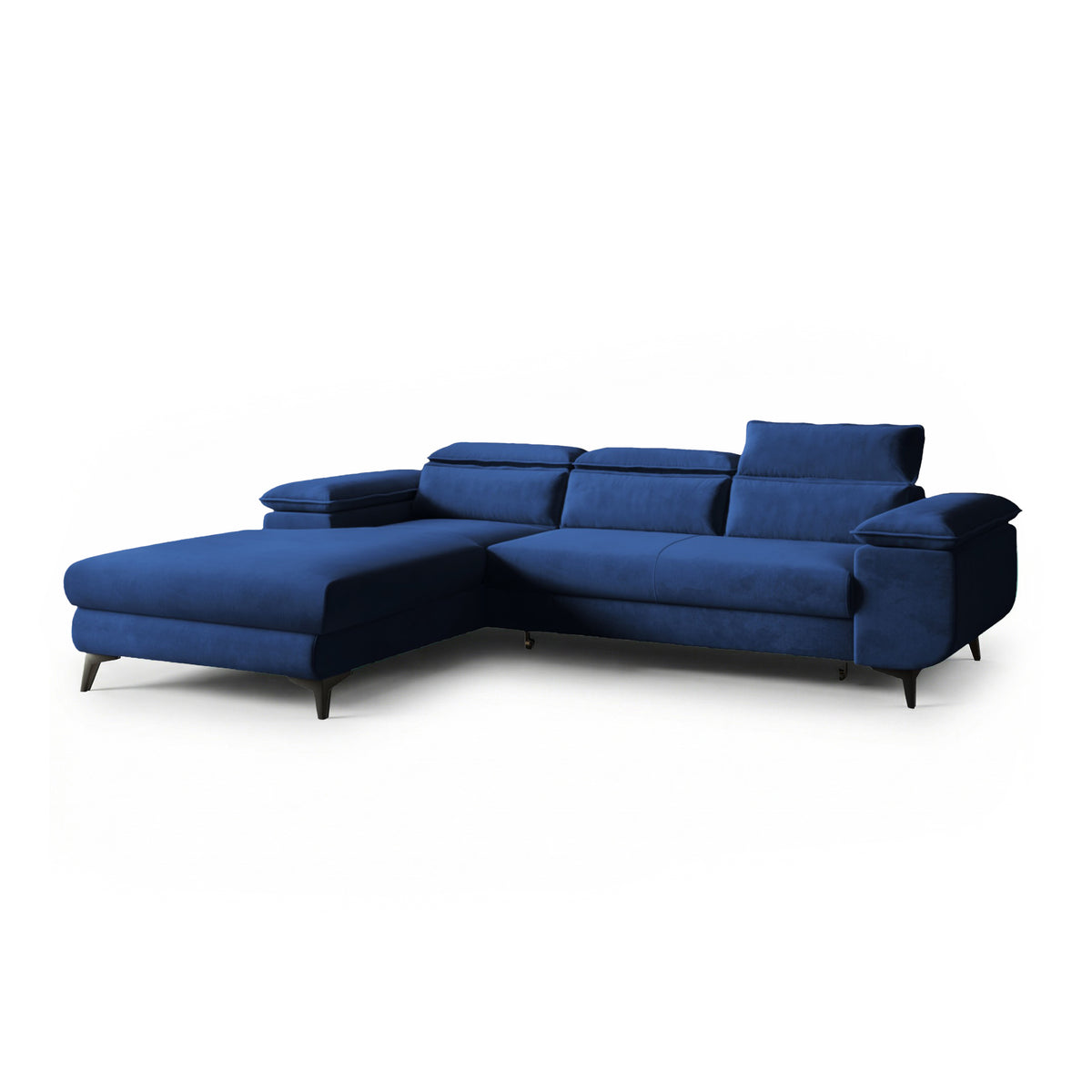 Canapé d'angle Bessi 276x205, version gauche, Encre Marine (MONOLITH 77), avec appuie-têtes – canapé d'angle avec fonction couchage