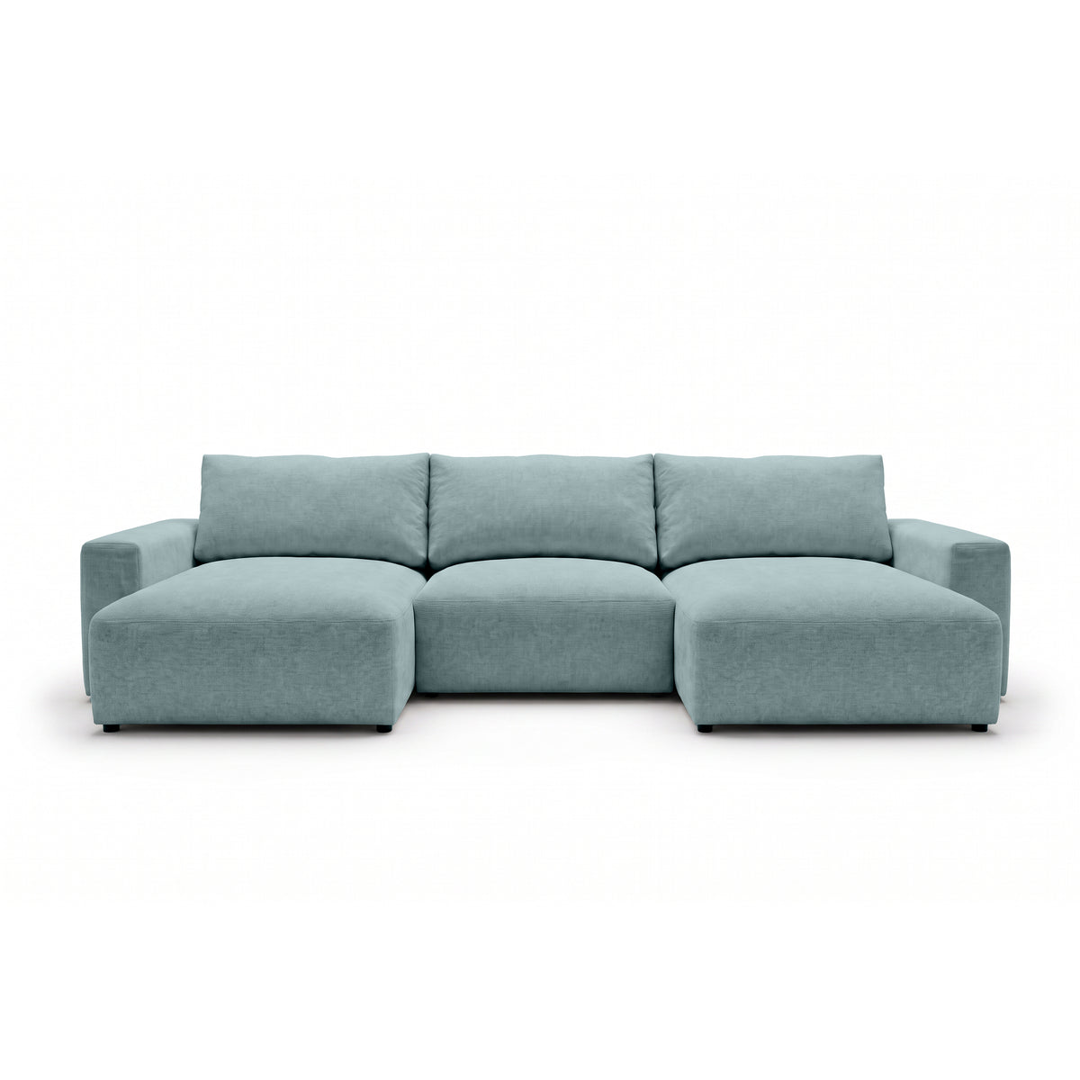 Modulaire hoekbank U Iskeli 361 cm IJsblauw (ARAGON 70), vooraanzicht – hoekbank met twee chaise longues in Aragon-stof