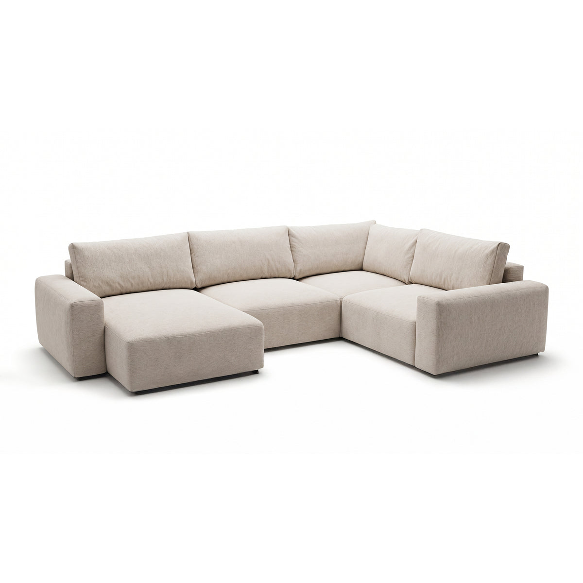Modulaire hoekbank UL Iskeli Plus 341 cm Crème Taupe (ARAGON 03), linkszijdig, schuin aanzicht – grote hoekbank met slaapfunctie