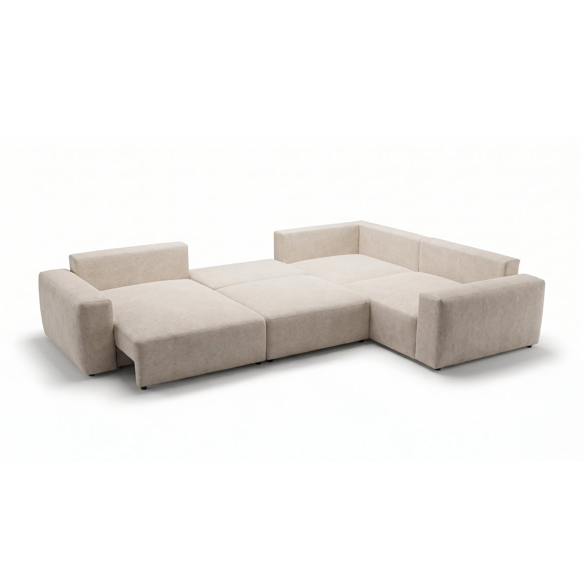 Modulaire hoekbank UL Iskeli Plus Crème Taupe (ARAGON 03), linkszijdig, uitgeklapt – hoekbank voor dagelijks gebruik als slaapbank