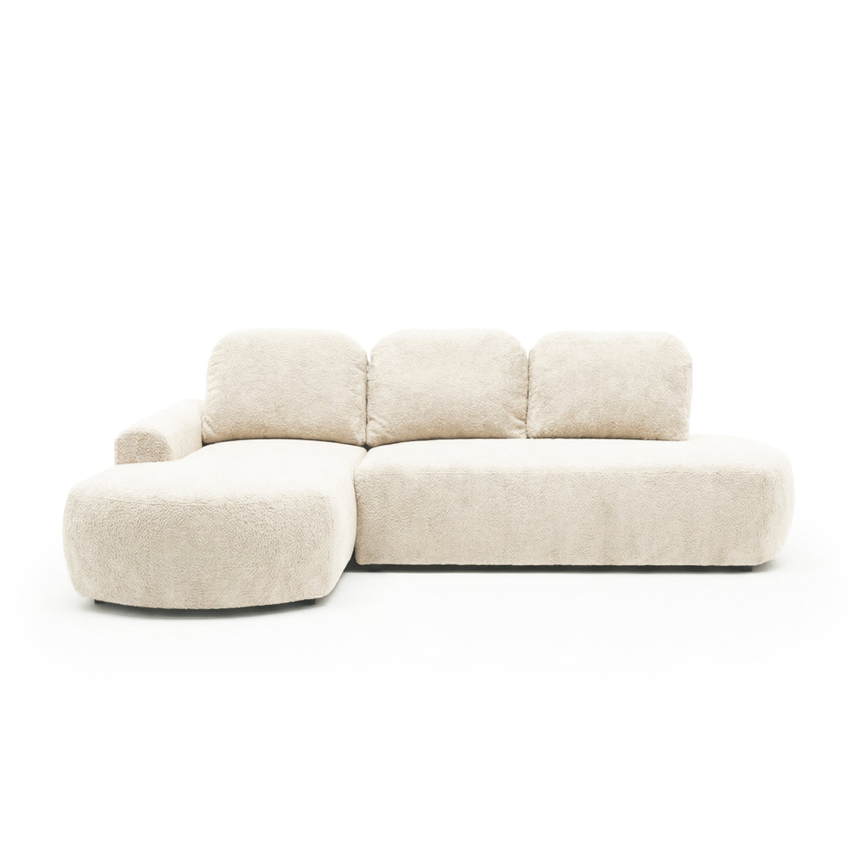 Moluni-hoekbank 263 cm Vanillewit (BELLINI 05), linkszijdig – afgeronde hoekbank met chaise longue