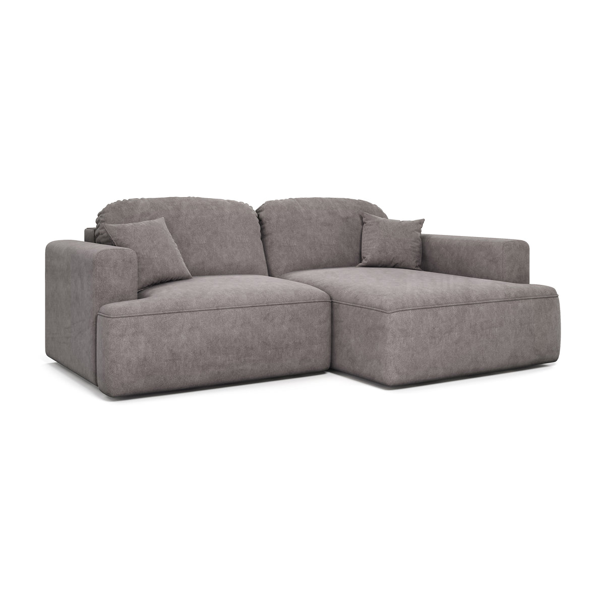 Canapé d'angle Senvali 240 cm Pourpre Atténué (CLOUD 82), version droite – canapé d'angle avec grands coussins, vue de trois quarts