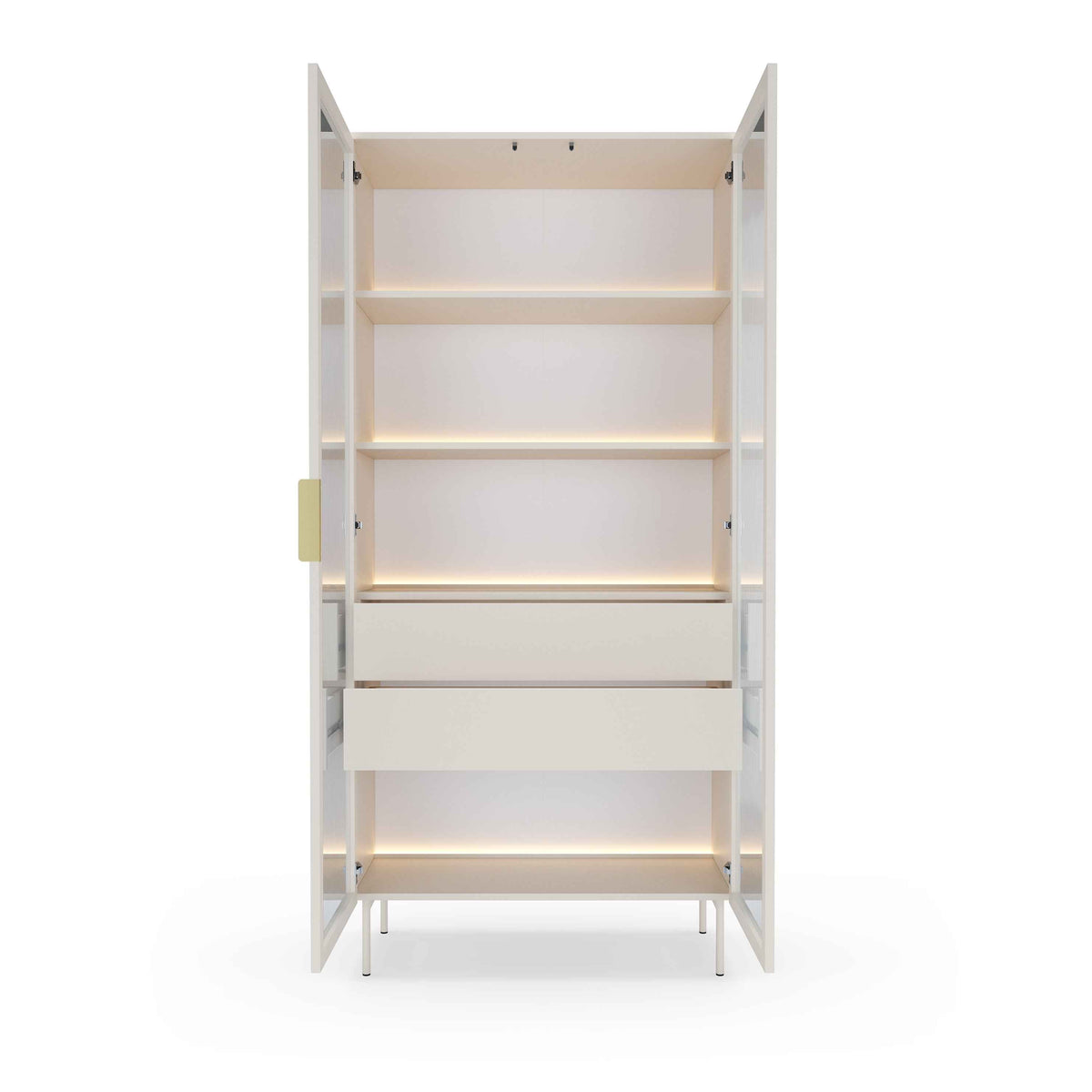Lummer Glass Display Cabinet 91x195 cm, Modern Style – with doors open
